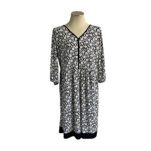 Talbots Black White Floral Stretch Jersey Dress Plus Size 1X Career Office Work